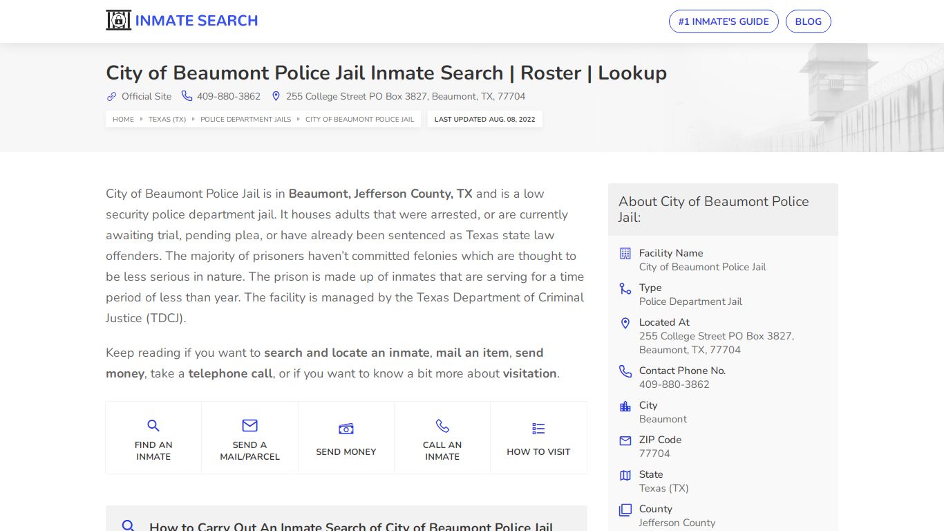 City of Beaumont Police Jail Inmate Search | Roster | Lookup